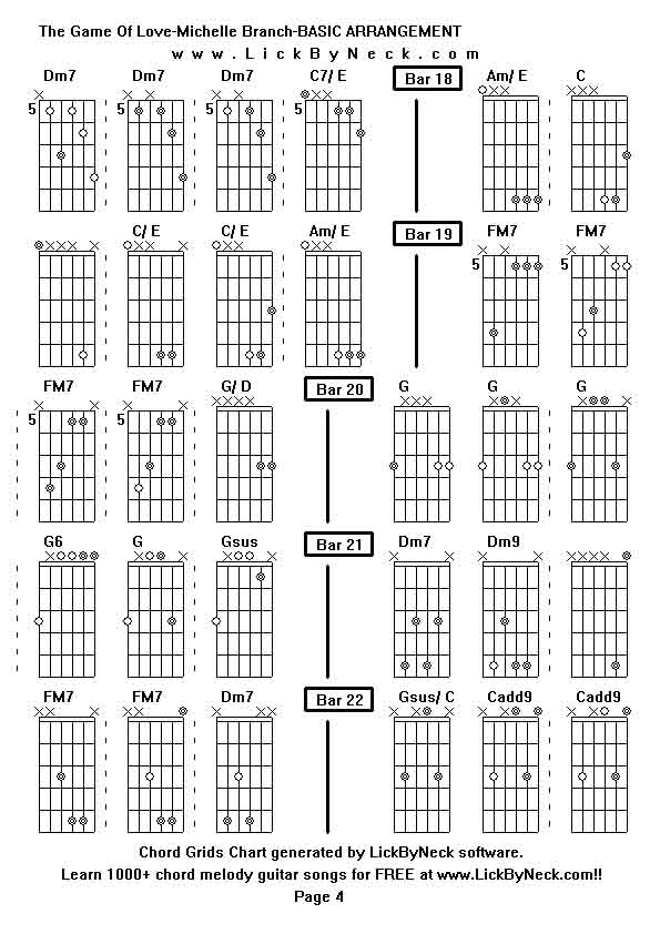 Chord Grids Chart of chord melody fingerstyle guitar song-The Game Of Love-Michelle Branch-BASIC ARRANGEMENT,generated by LickByNeck software.